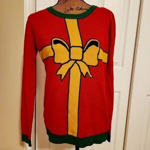 Rue21 Ugly Christmas Holiday Gift Present Bow Sweater Junior's XL Cute Party EUC
